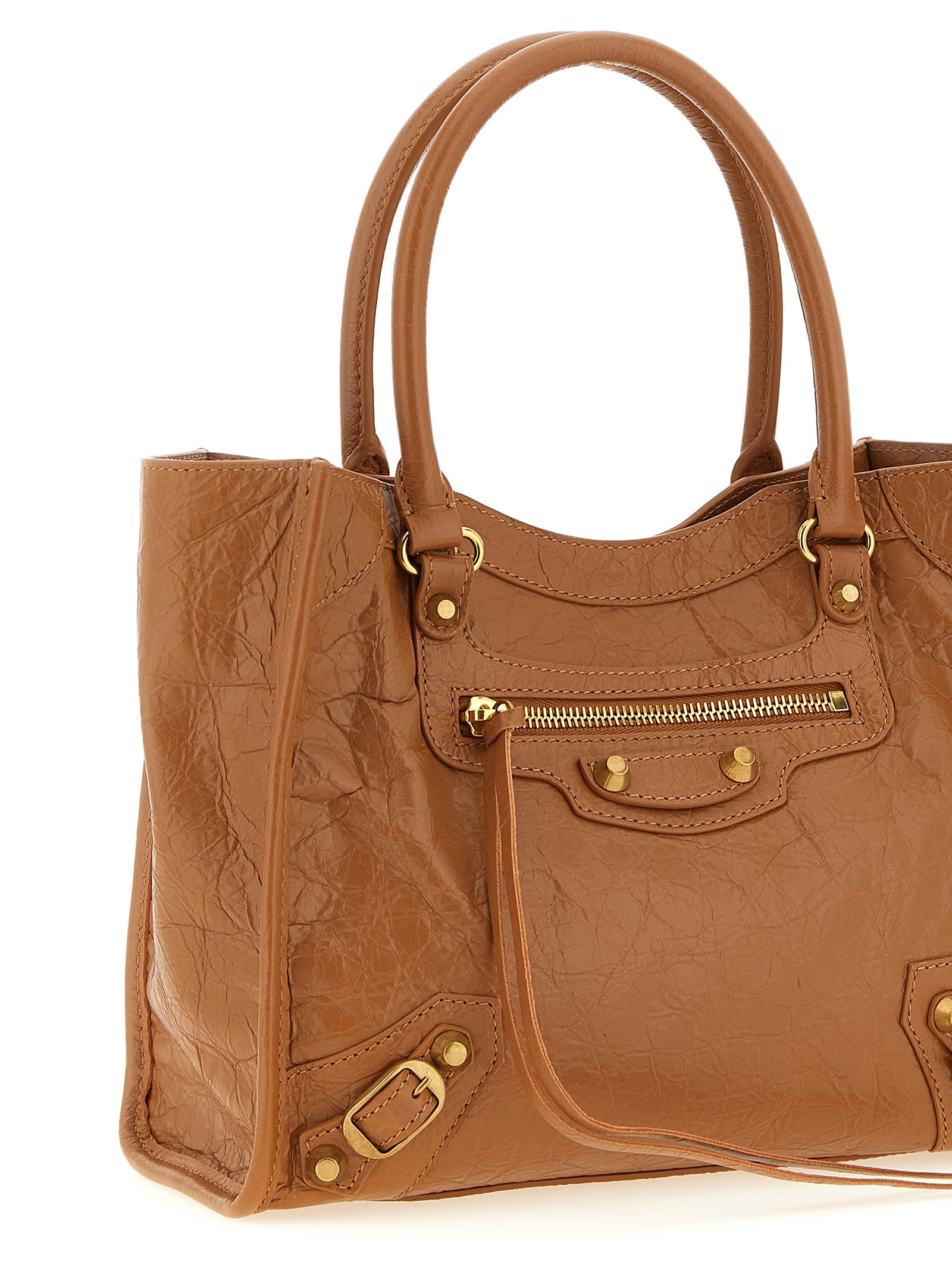 Balenciaga Le City Tote Bag Mini - Camel Arena Lambskin with Aged Gold Hardware