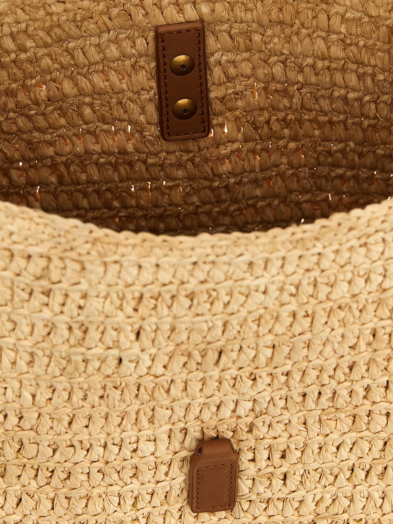 Saint Laurent LE 5 À 7 Small Raffia and Leather - Pale Brown and Brick