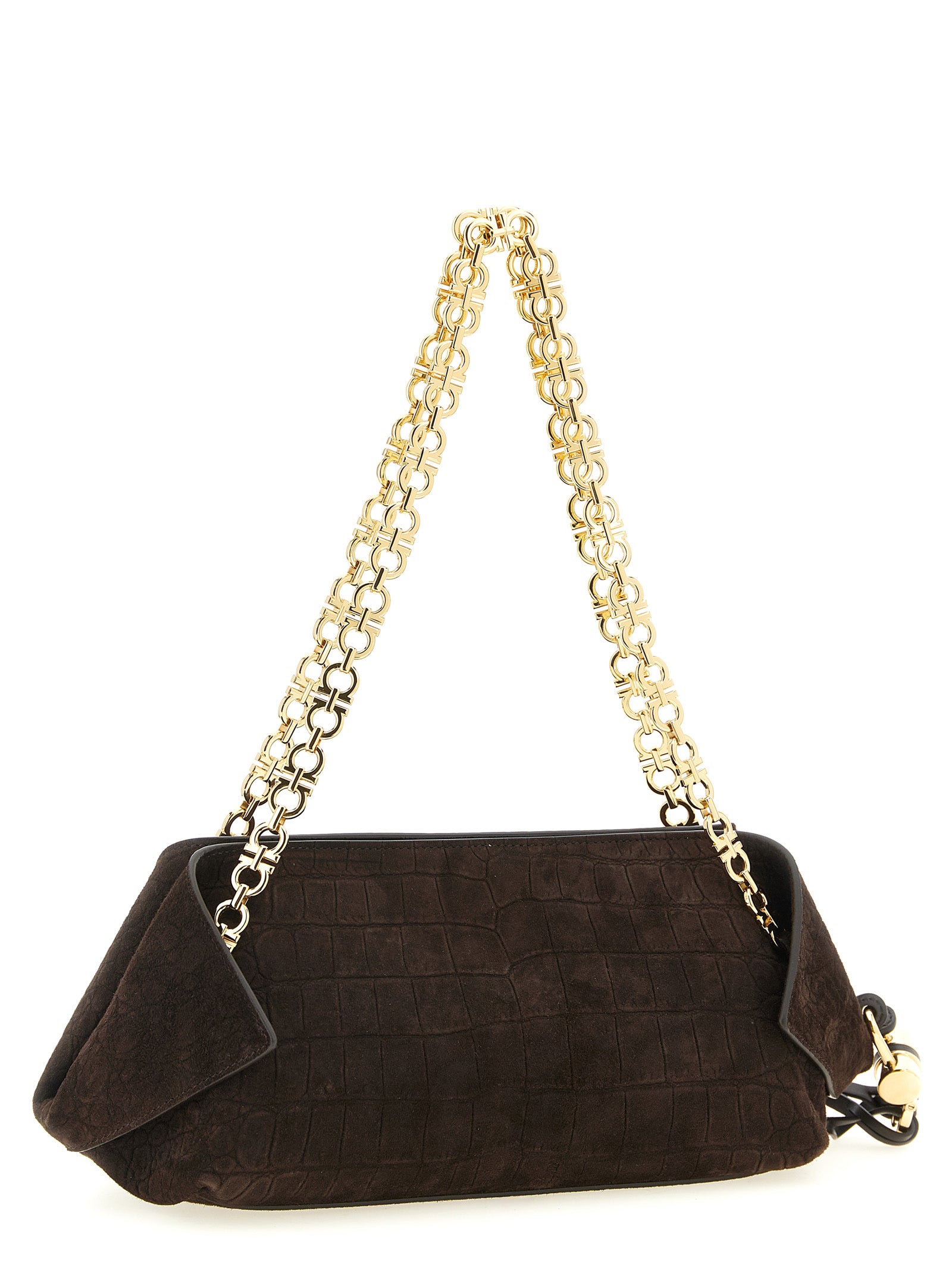 Ferragamo Gancini Chain Folded Shoulder Bag - Testa di Moro Alligator Print