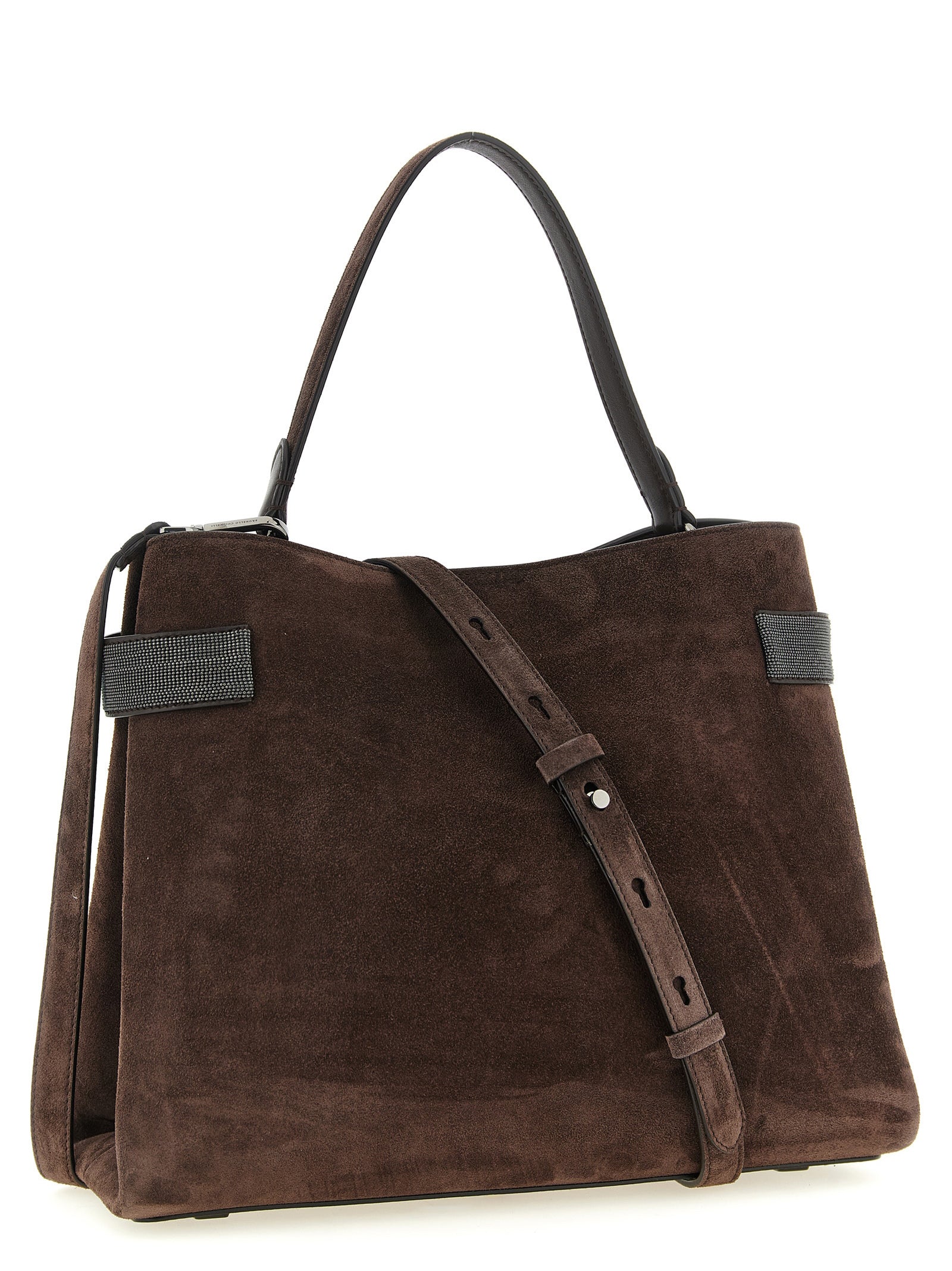 Brunello Cucinelli Essence Top-Handle Bag - Brown Suede with Monili