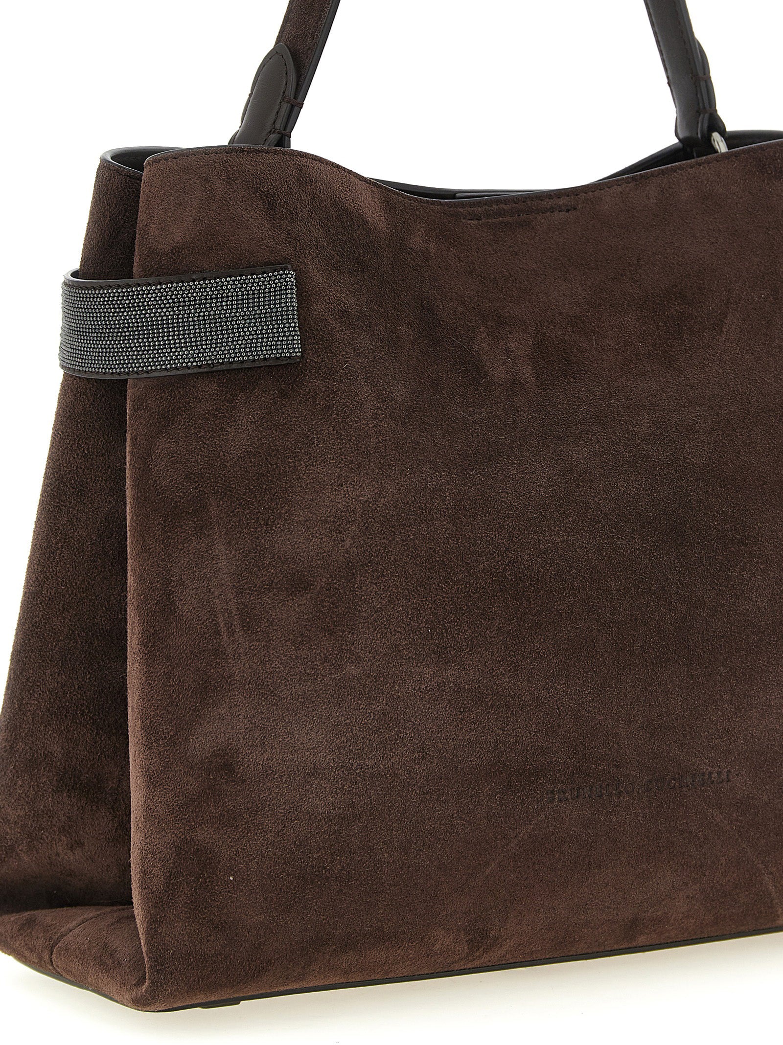 Brunello Cucinelli Essence Top-Handle Bag - Brown Suede with Monili