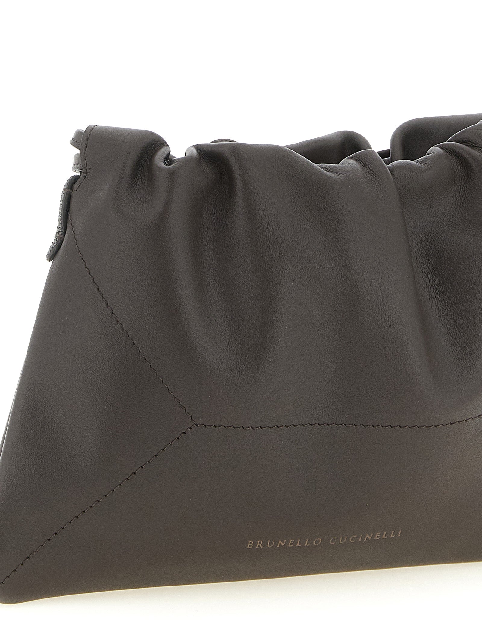Brunello Cucinelli BC Duo Pouch Bag - Dark Brown Calfskin with Monili