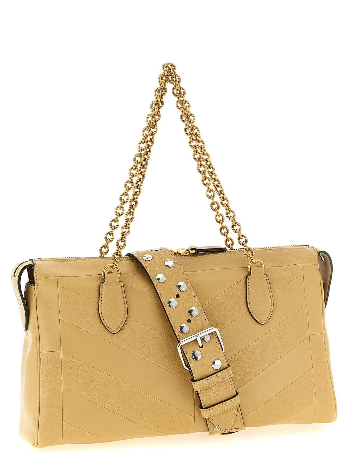 Valentino Garavani Panthea Shoulder Bag with Chevron Pattern - Gold Beige Nappa Leather