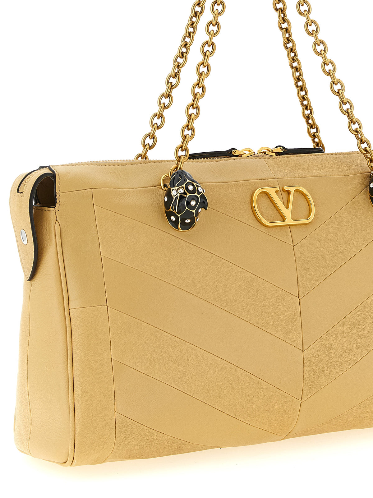 Valentino Garavani Panthea Shoulder Bag with Chevron Pattern - Gold Beige Nappa Leather