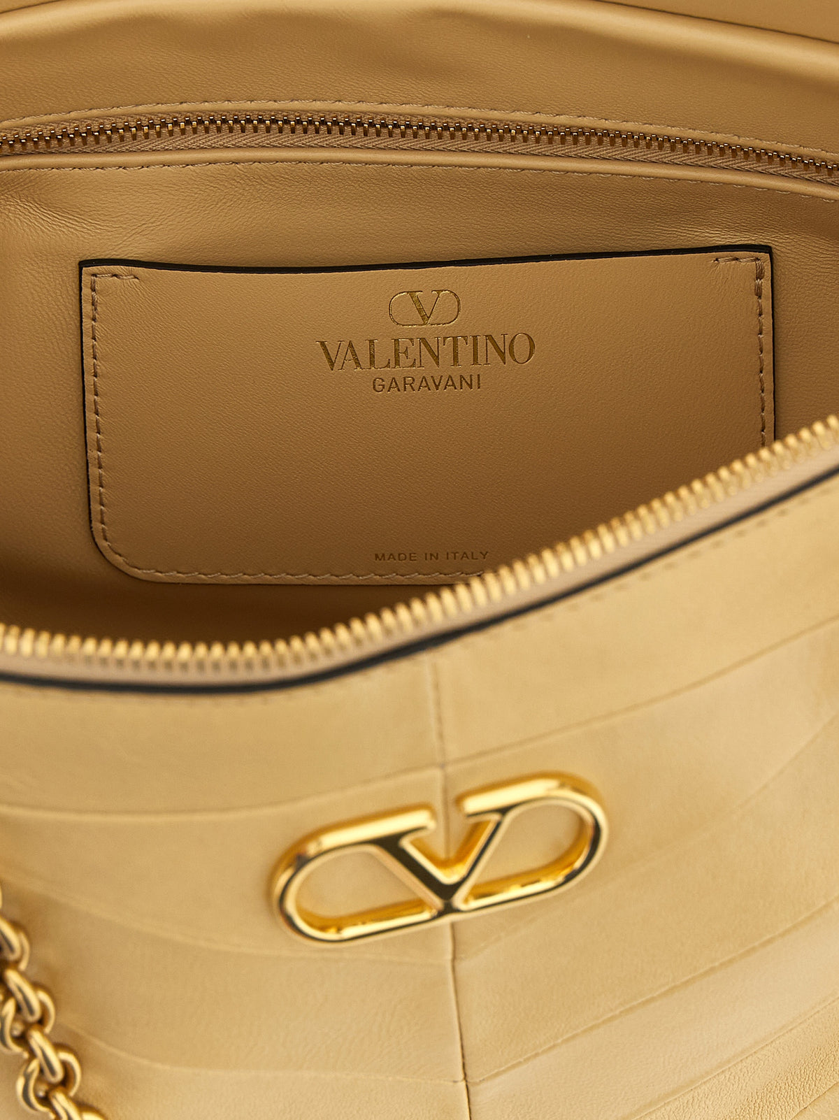 Valentino Garavani Panthea Shoulder Bag with Chevron Pattern - Gold Beige Nappa Leather