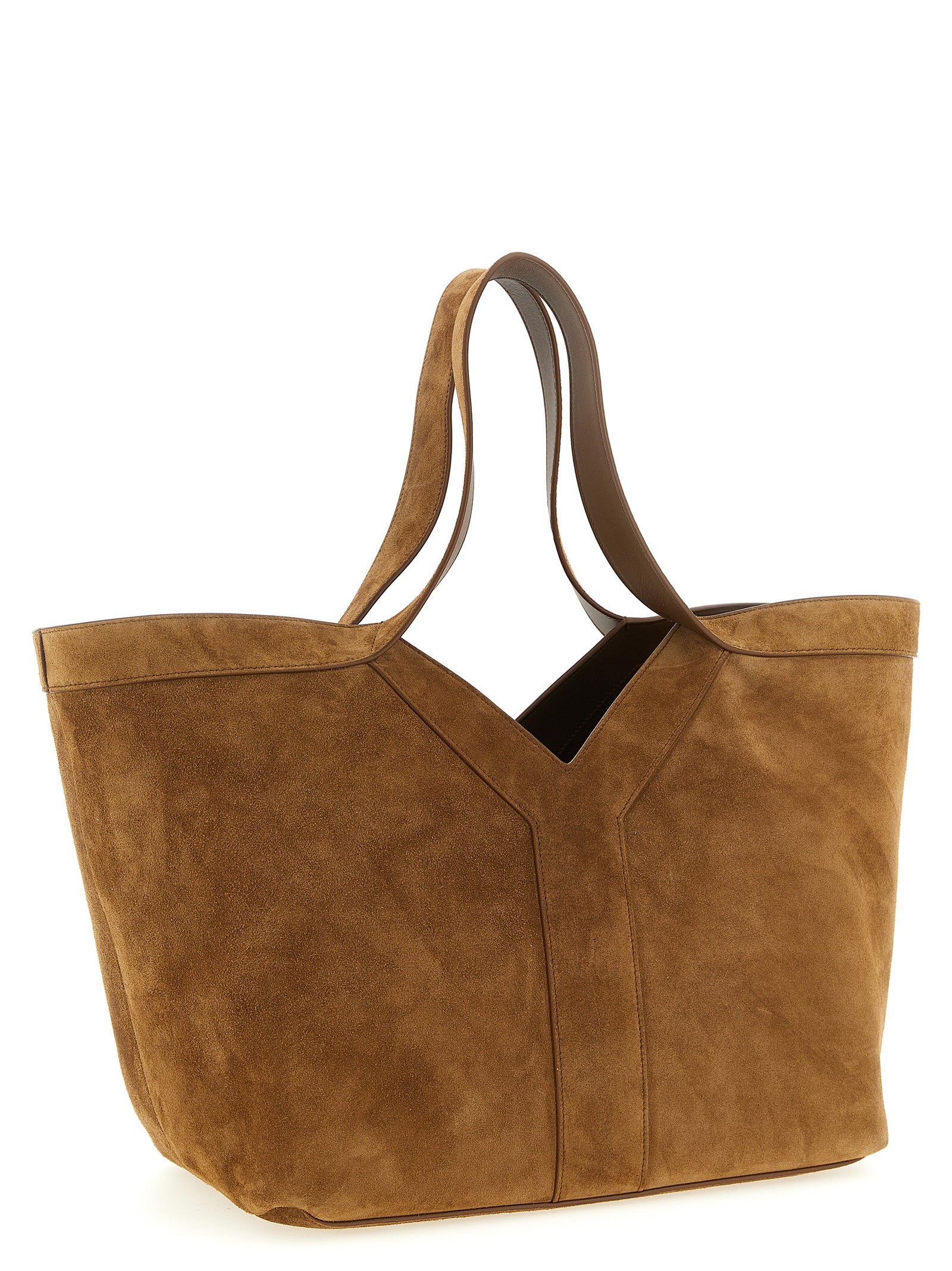 Saint Laurent Y Small Tote in Suede - Caramel Cognac