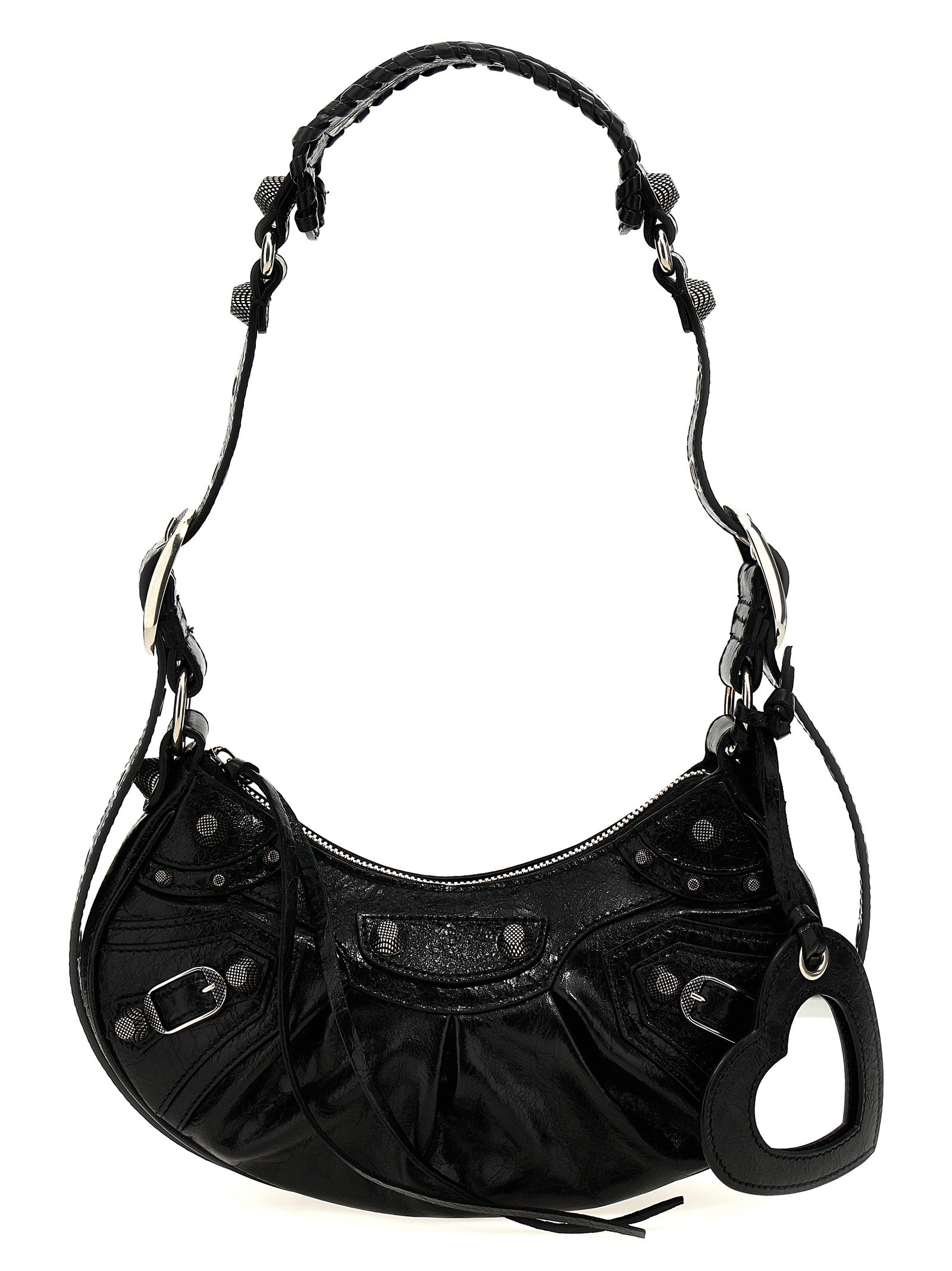 Balenciaga Le Cagole Shoulder Bag XS - Black Arena Lambskin with Aged-Silver Hardware