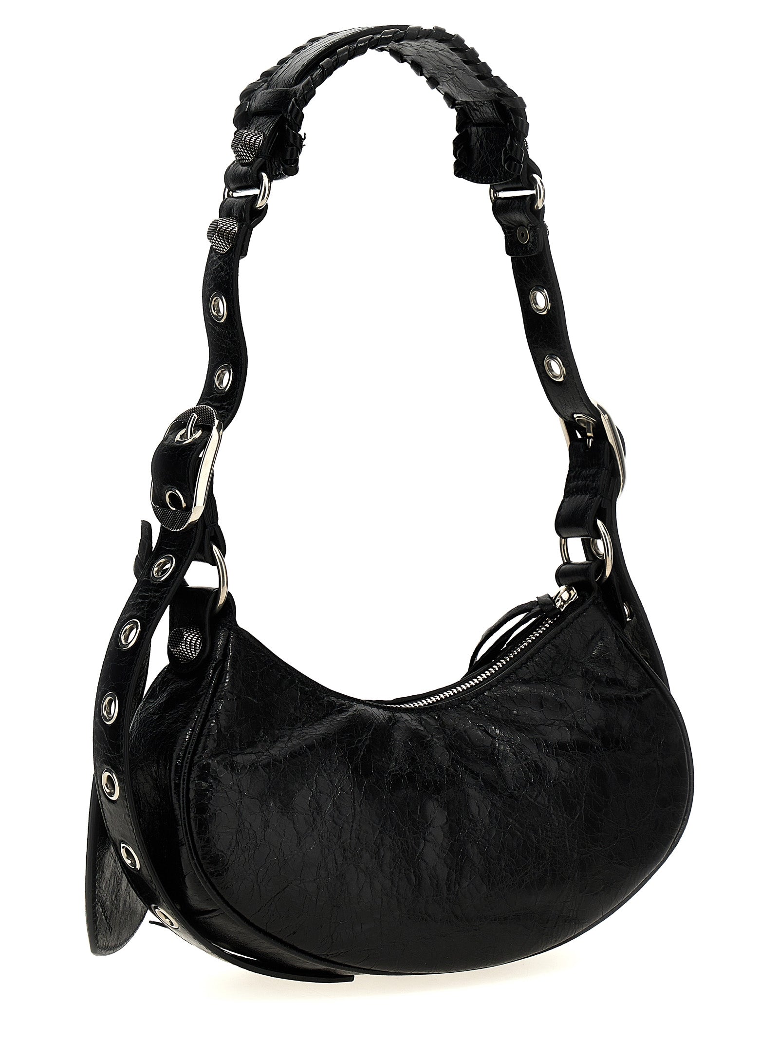 Balenciaga Le Cagole Shoulder Bag XS - Black Arena Lambskin with Aged-Silver Hardware