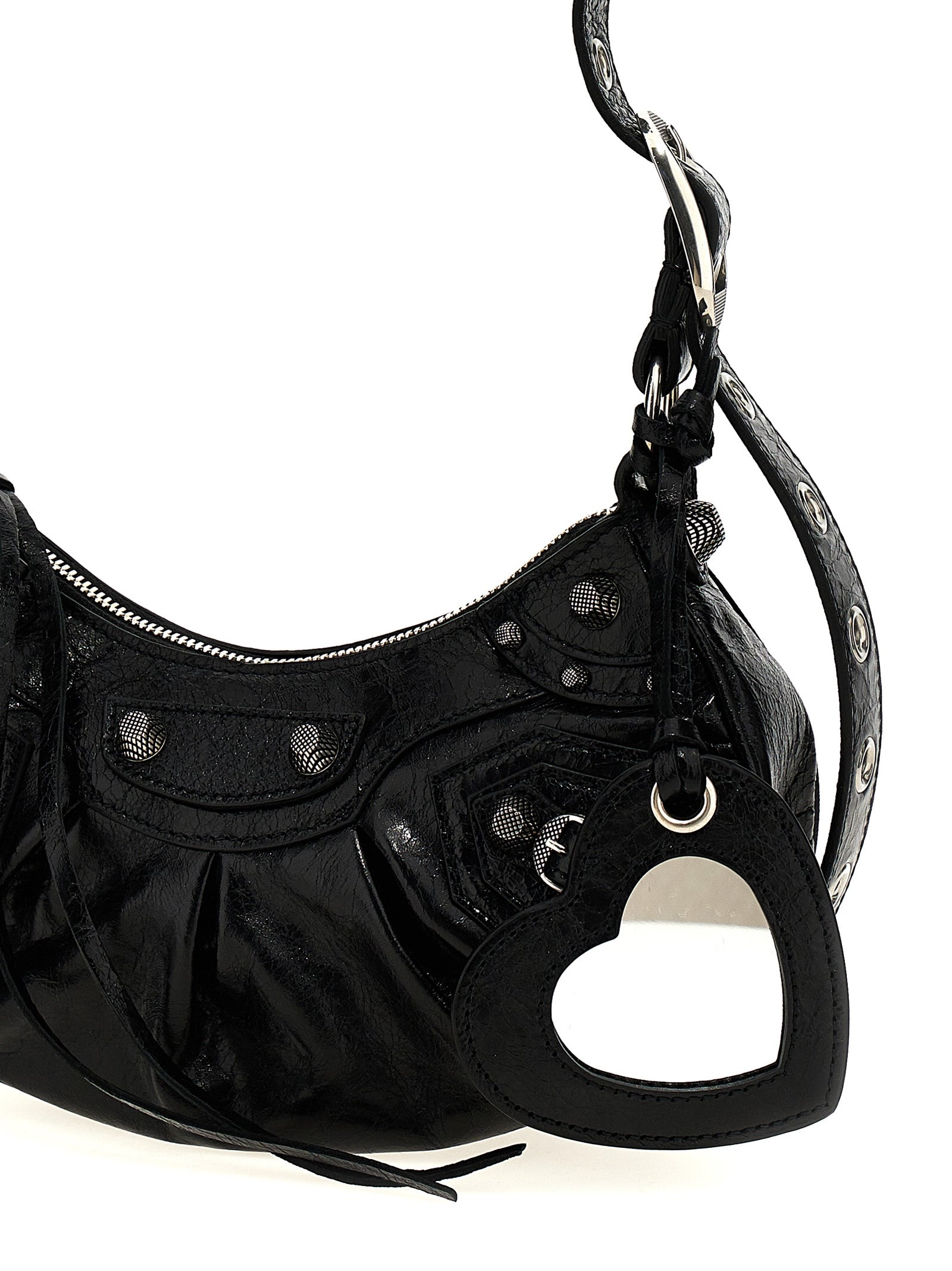 Balenciaga Le Cagole Shoulder Bag XS - Black Arena Lambskin with Aged-Silver Hardware