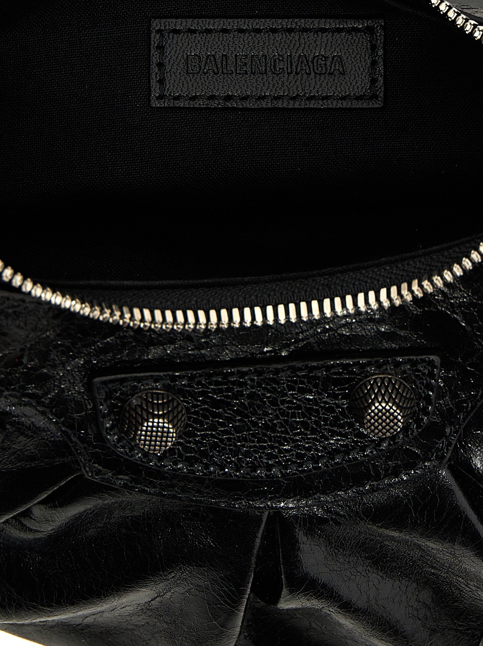 Balenciaga Le Cagole Shoulder Bag XS - Black Arena Lambskin with Aged-Silver Hardware