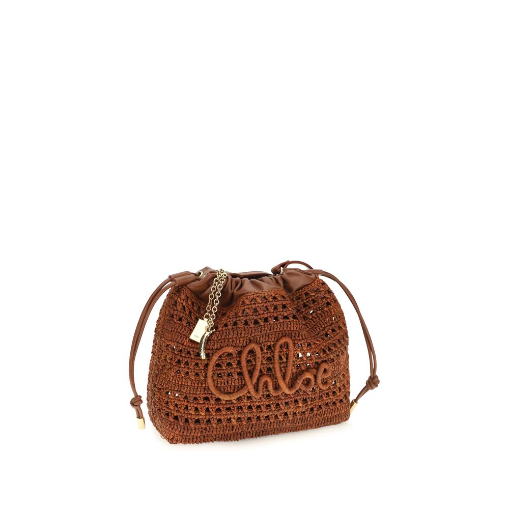 Chloé Summer Banana Mini Drawstring Shoulder Bag - Clay Brown Raffia