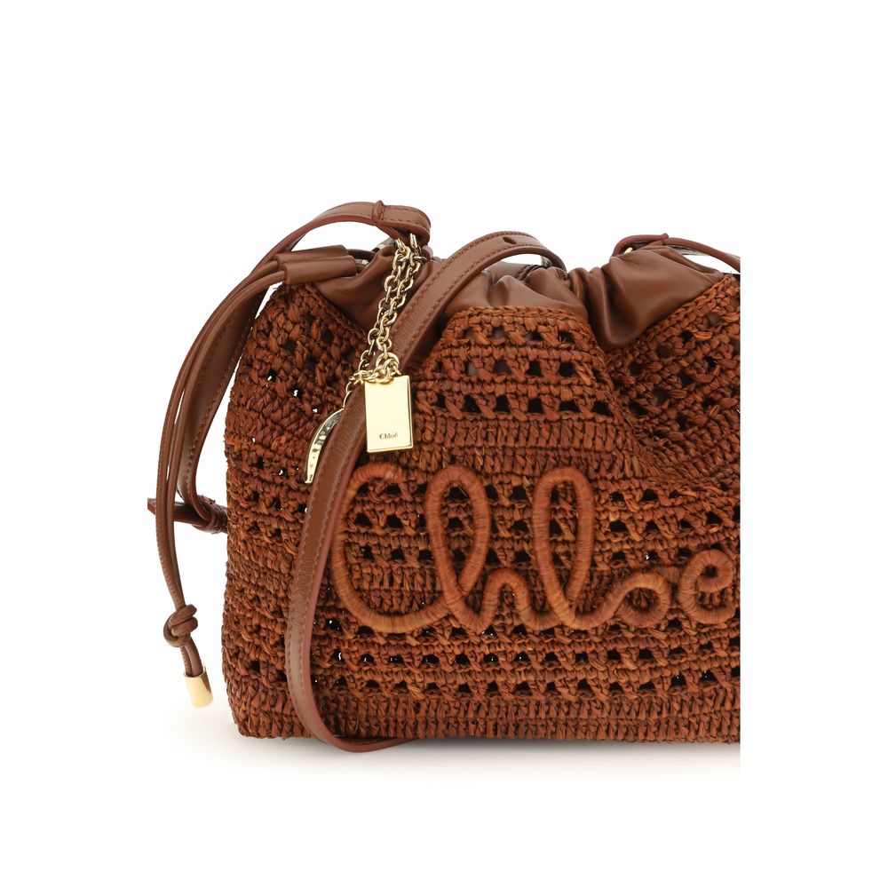 Chloé Summer Banana Mini Drawstring Shoulder Bag - Clay Brown Raffia