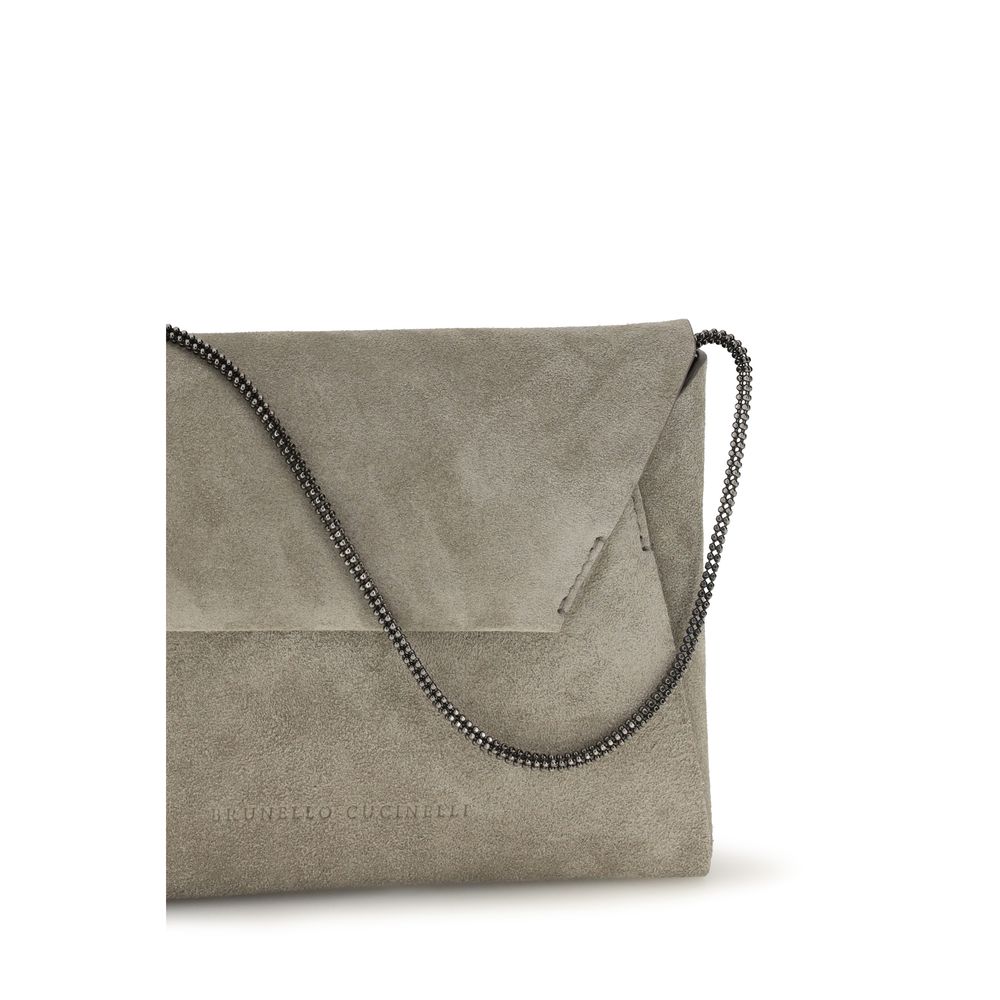 Brunello Cucinelli BC Duo Pochette with Precious Chain - Suede Khaki