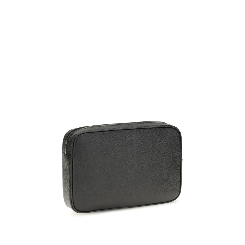 Valentino Garavani VLogo Zip Top Clutch Bag - Black Grained Leather