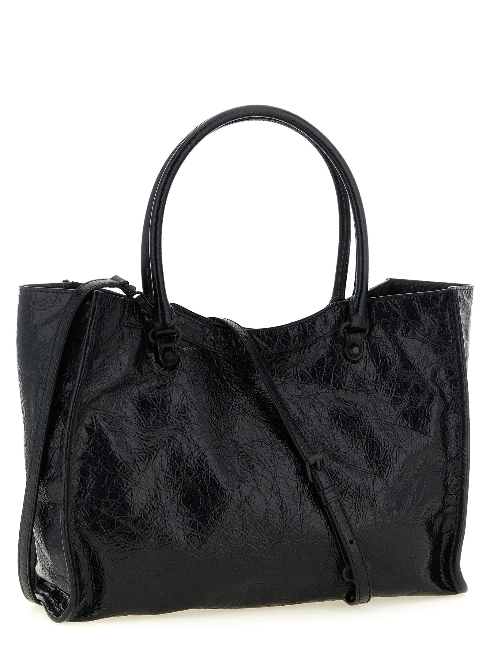 Balenciaga Le City Tote Bag Small - Black Arena Lambskin with Brass Hardware