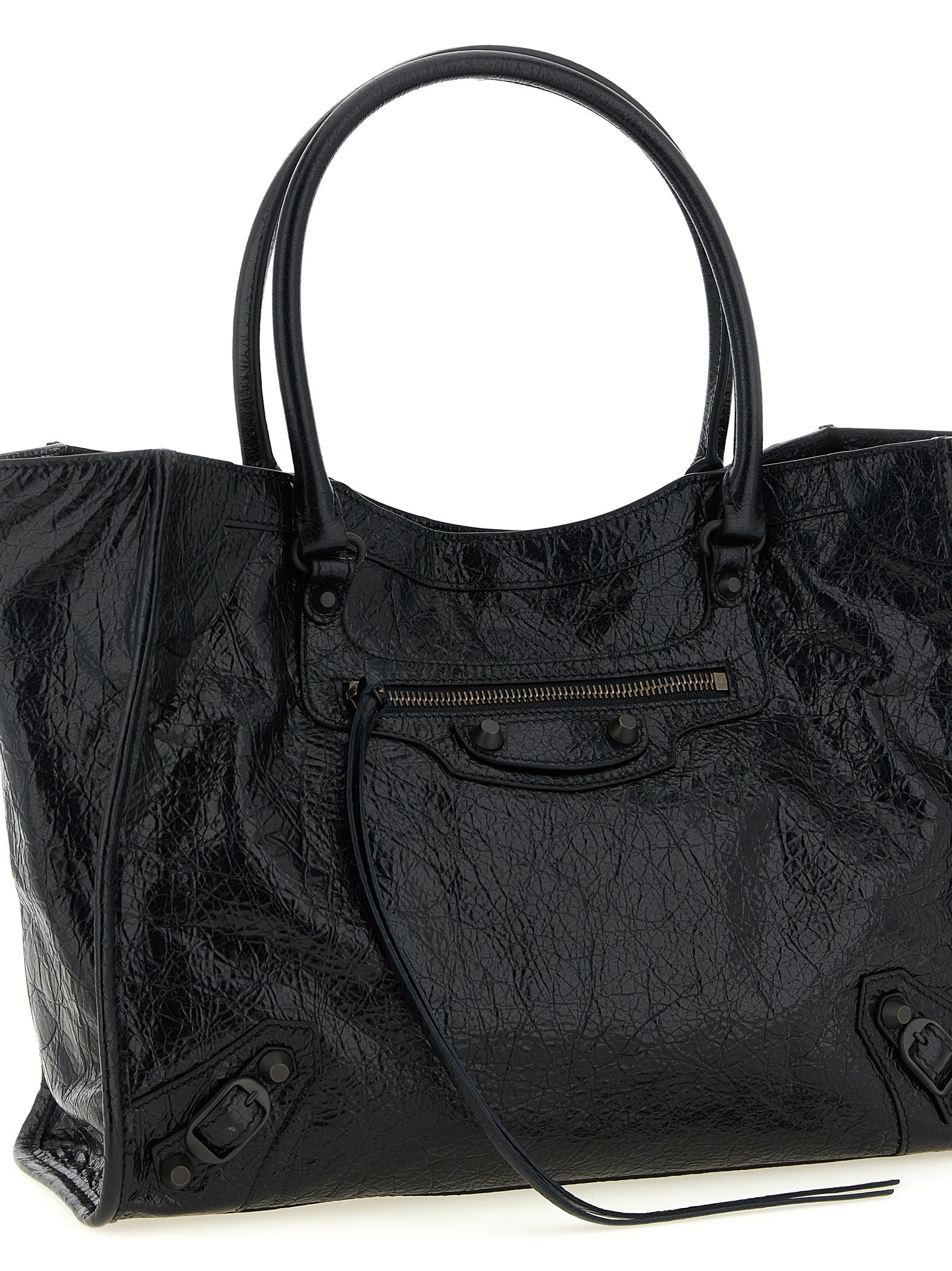 Balenciaga Le City Tote Bag Small - Black Arena Lambskin with Brass Hardware