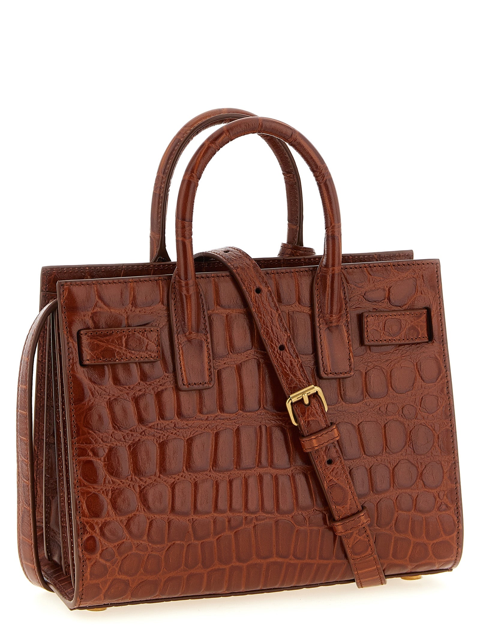 Saint Laurent Sac de Jour Nano in Crocodile-Embossed Leather - Cognac