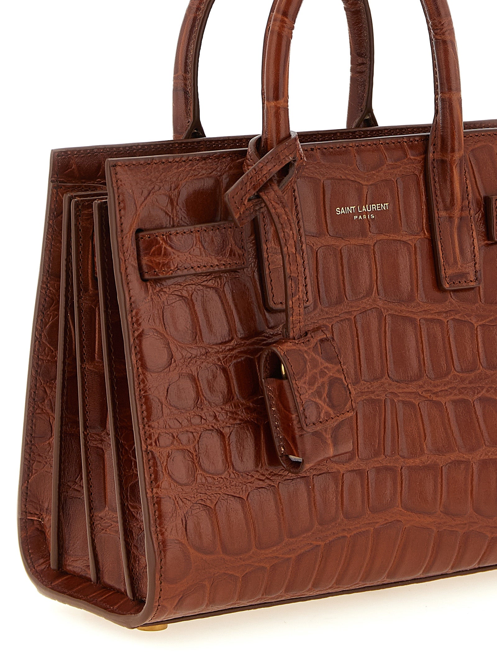 Saint Laurent Sac de Jour Nano in Crocodile-Embossed Leather - Cognac