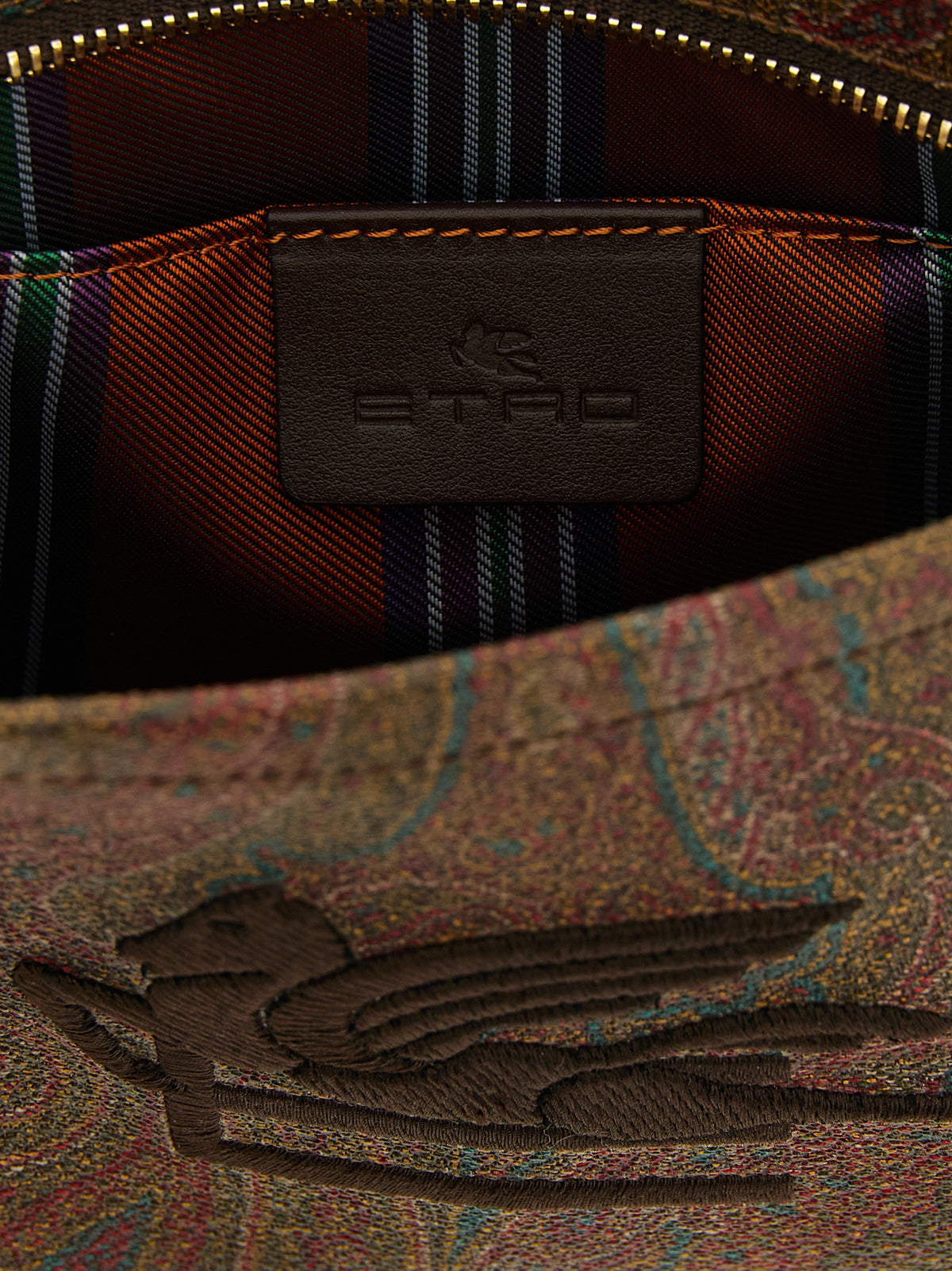 Etro Arnica Pouch with Pegaso Detail - Brown Paisley Jacquard Fabric