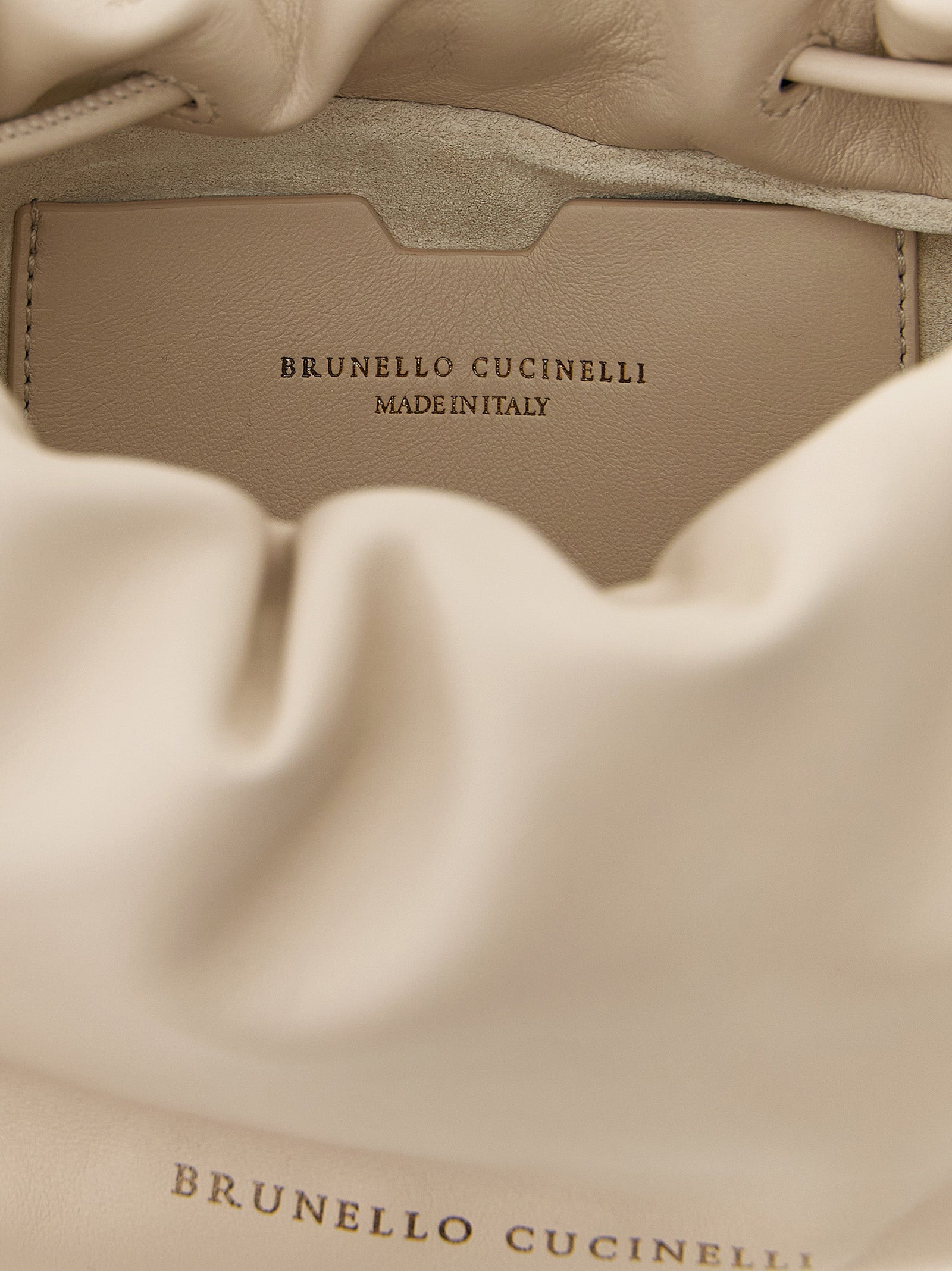Brunello Cucinelli Mellow Mini Bucket Bag with Monili - Ivory