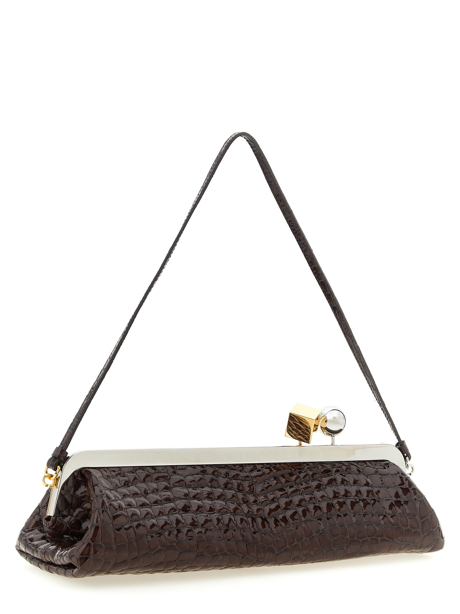 Jacquemus La Pochette Salon Long Clasp Bag - Brown Croc-Embossed Leather