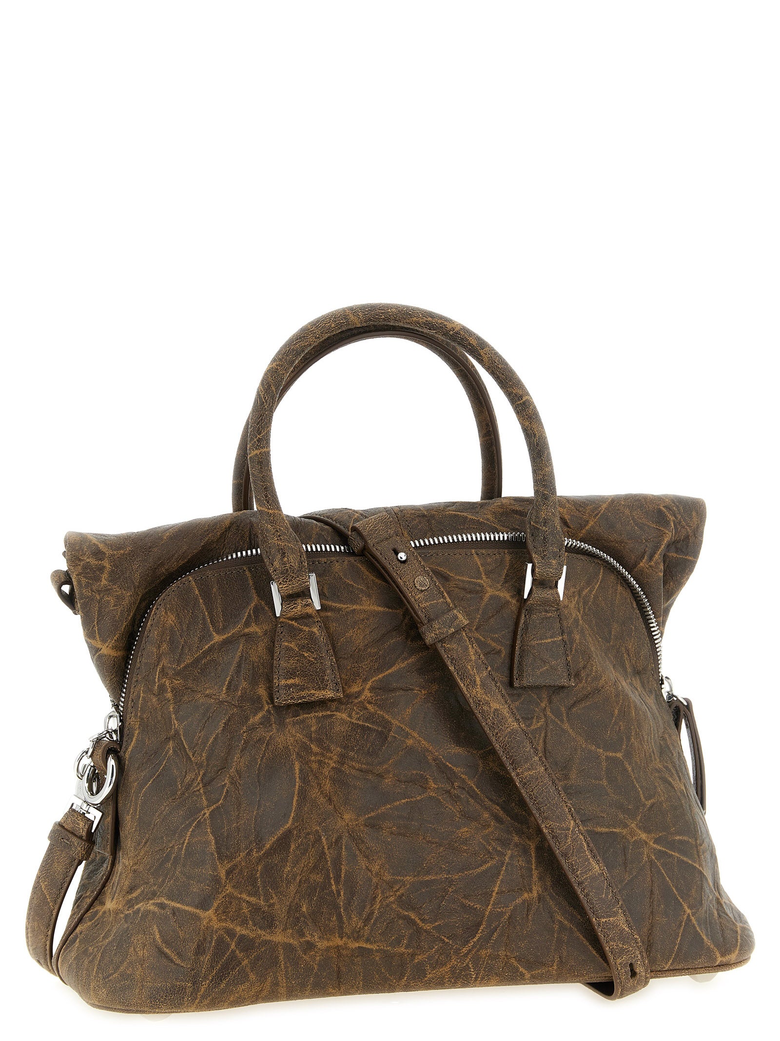 Maison Margiela 5AC Soft Medium Bag - Brown Distressed-Effect Leather