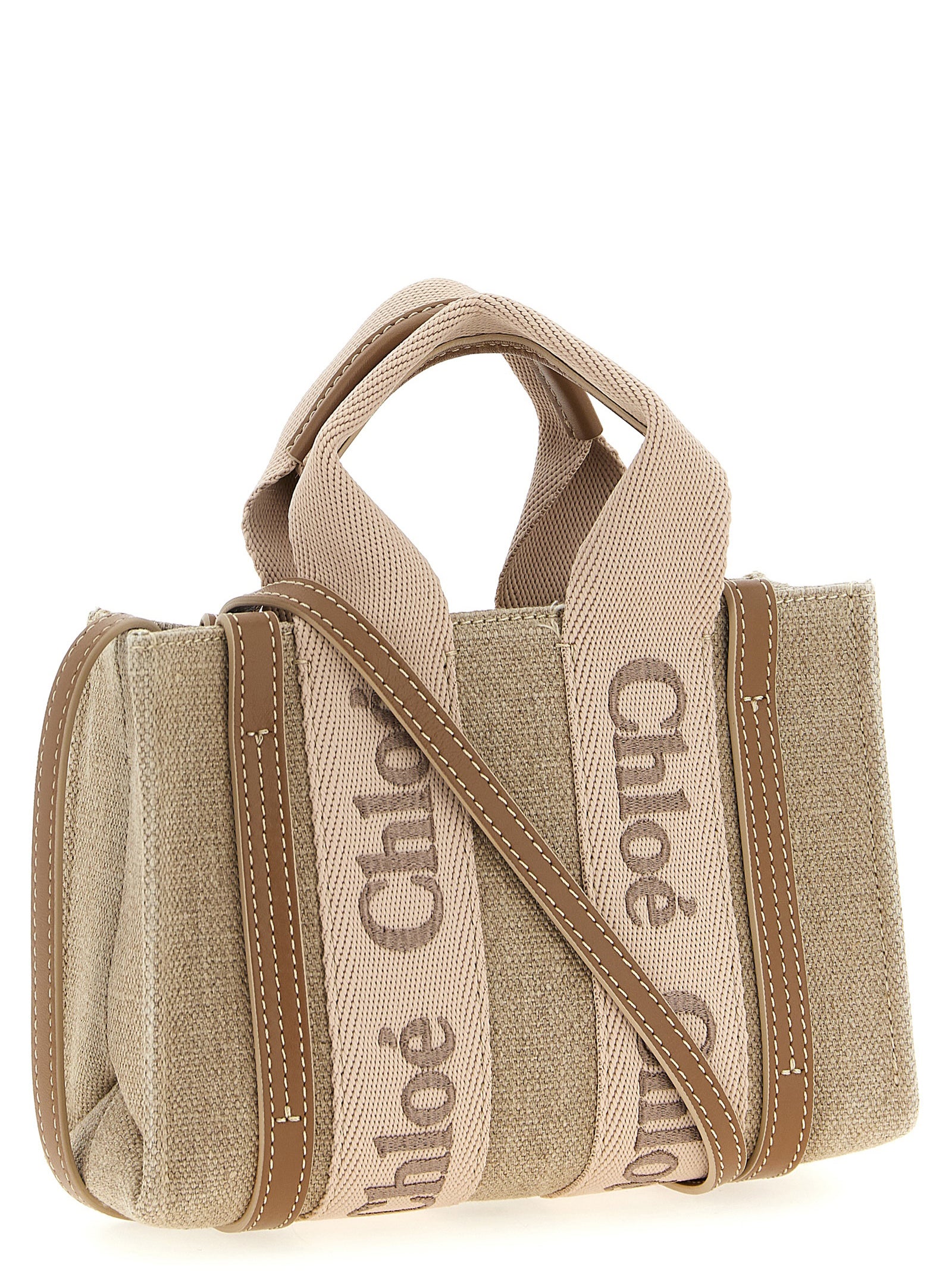 Chloé Woody Mini Tote Bag in Linen - Blushy Beige