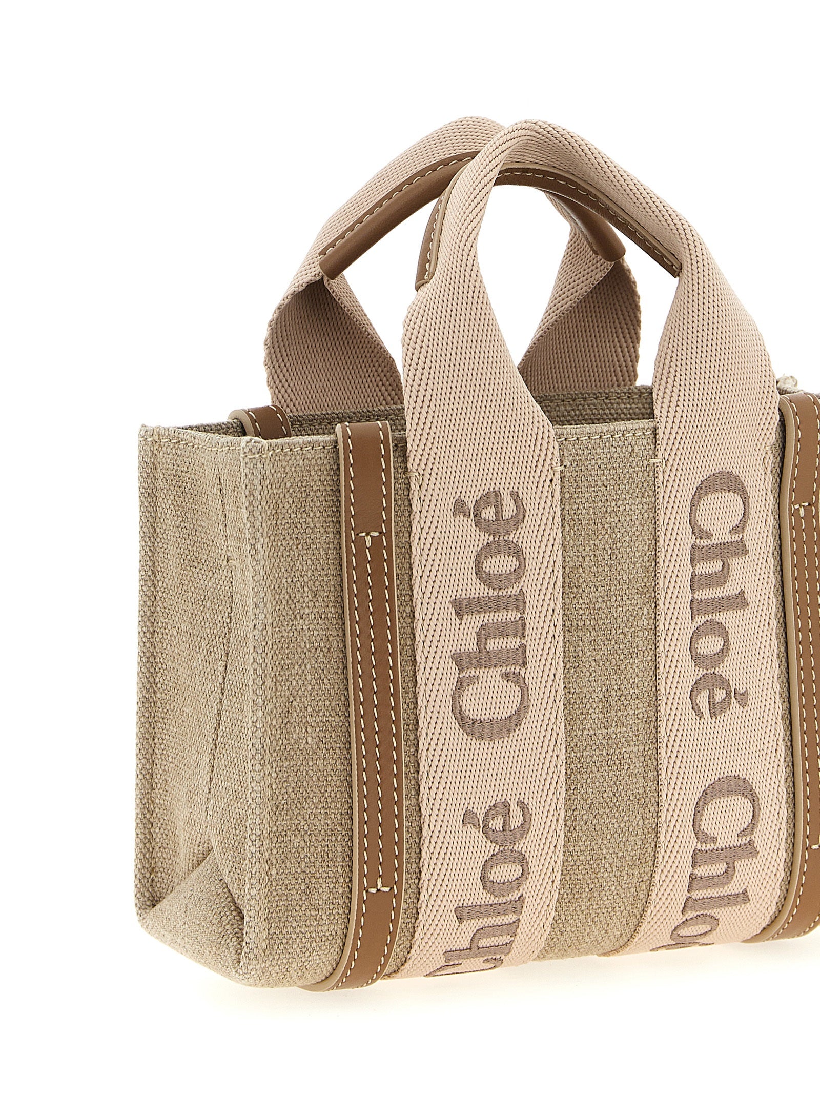 Chloé Woody Mini Tote Bag in Linen - Blushy Beige