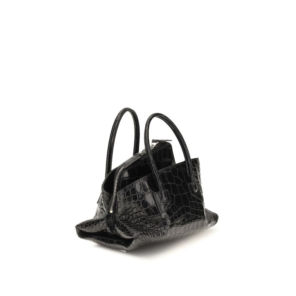 The Attico La Passeggiata Mini Top Handle - Black Croc-Print Leather