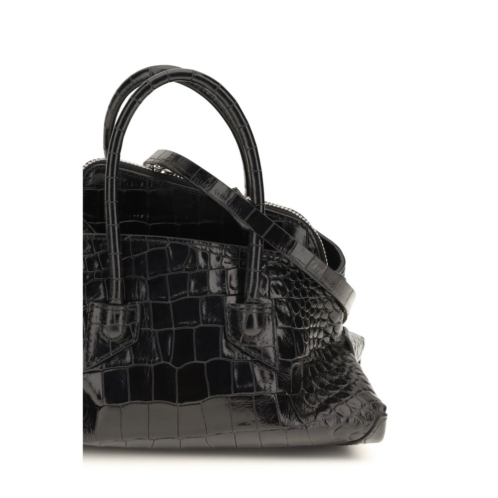 The Attico La Passeggiata Mini Top Handle - Black Croc-Print Leather