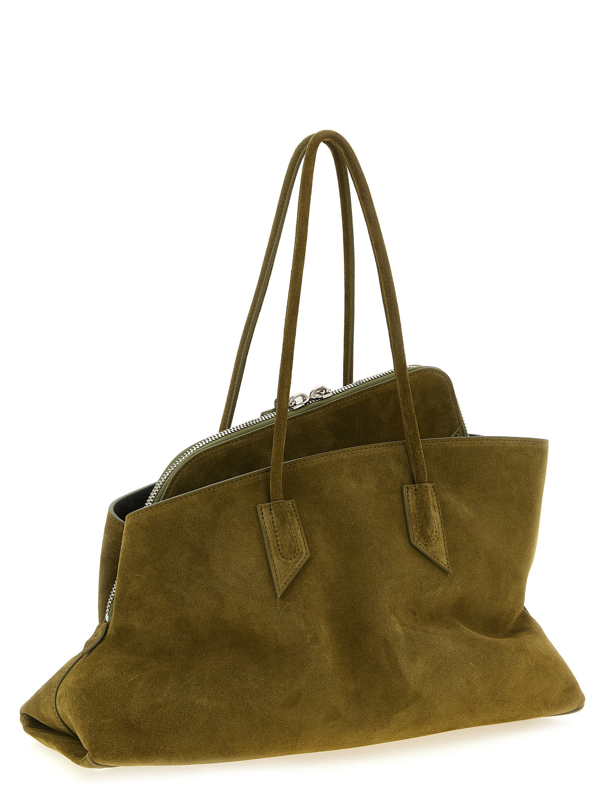 The Attico La Passeggiata Medium Top Handle - Khaki Suede