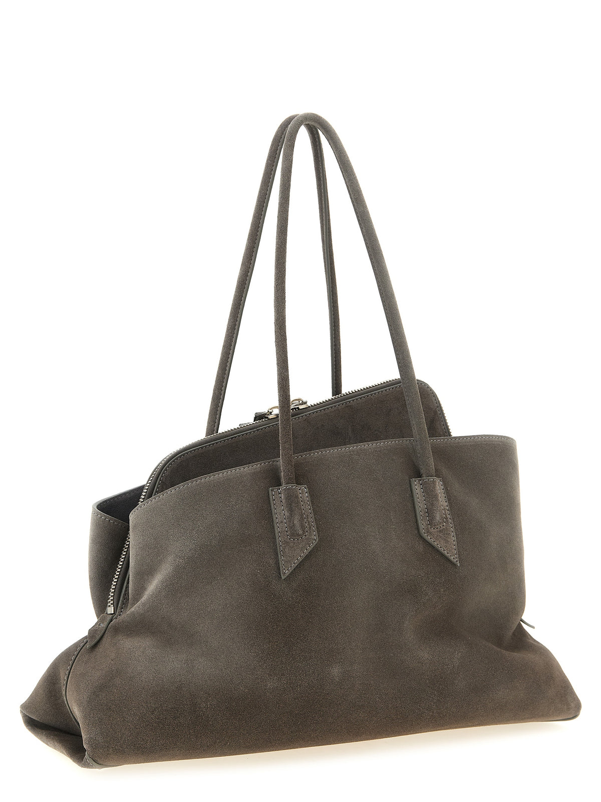 The Attico La Passeggiata Medium Top Handle - Dark Grey Suede