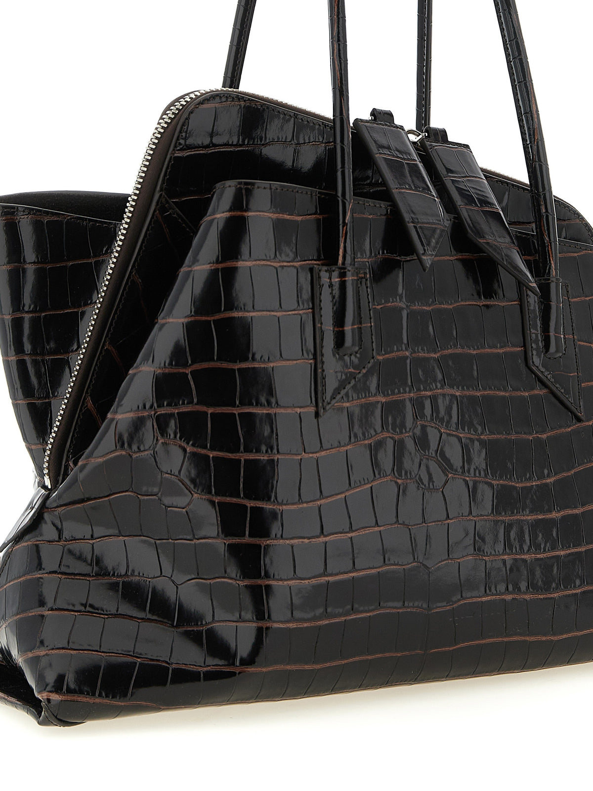 The Attico La Passeggiata Medium Top Handle - Coffee Croc-Embossed Calfskin