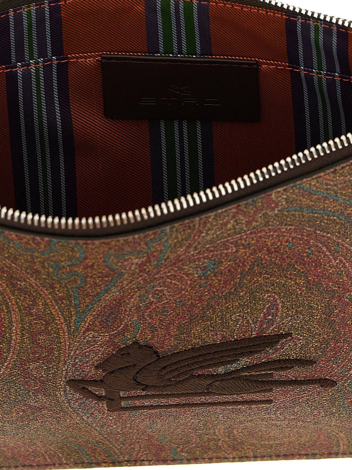 Etro Arnica Large Pouch with Pegaso Detail - Brown Paisley Jacquard Fabric