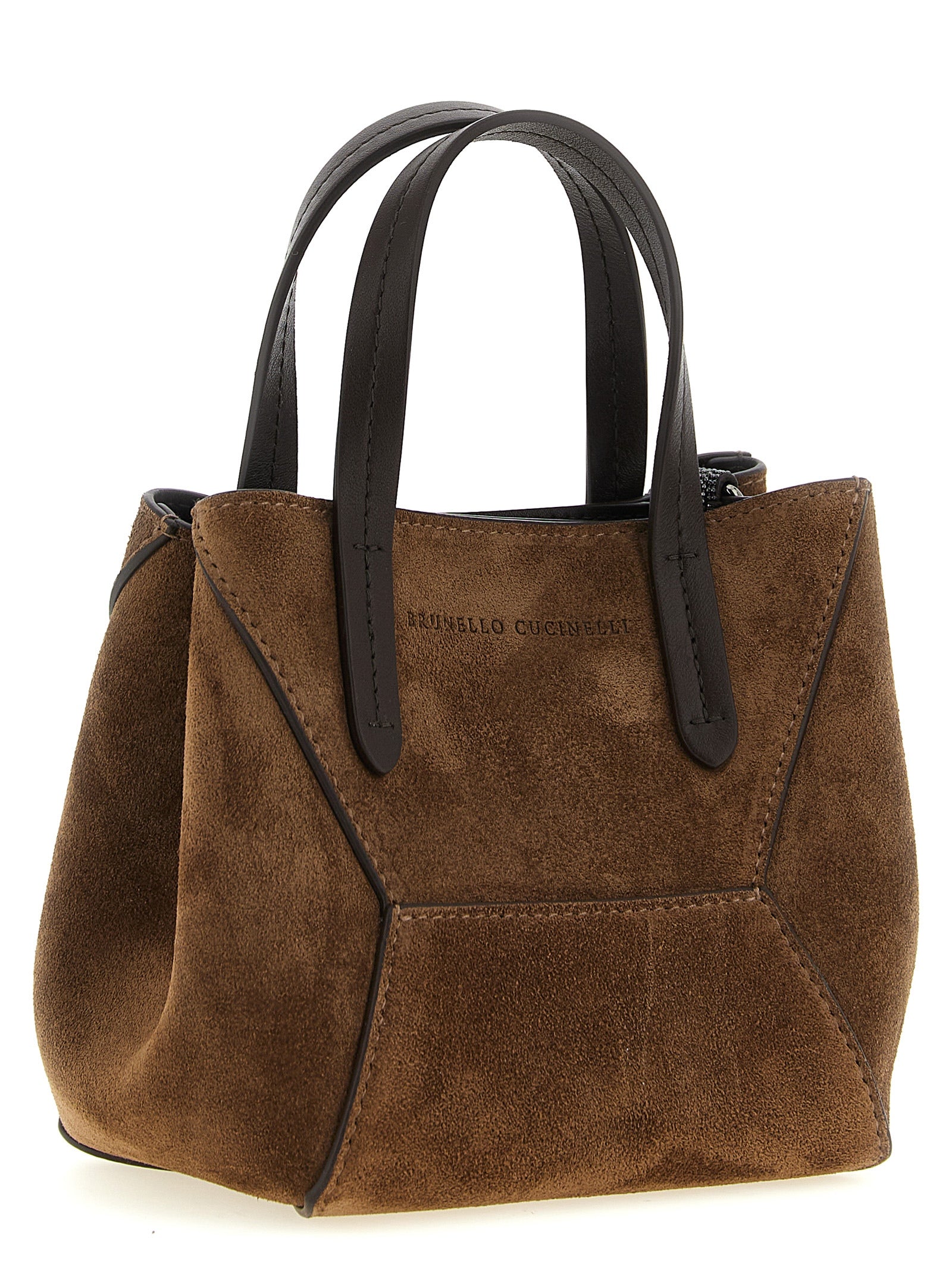 Brunello Cucinelli BC Duo Mini Suede Bag – Brown Suede with Monili Detail