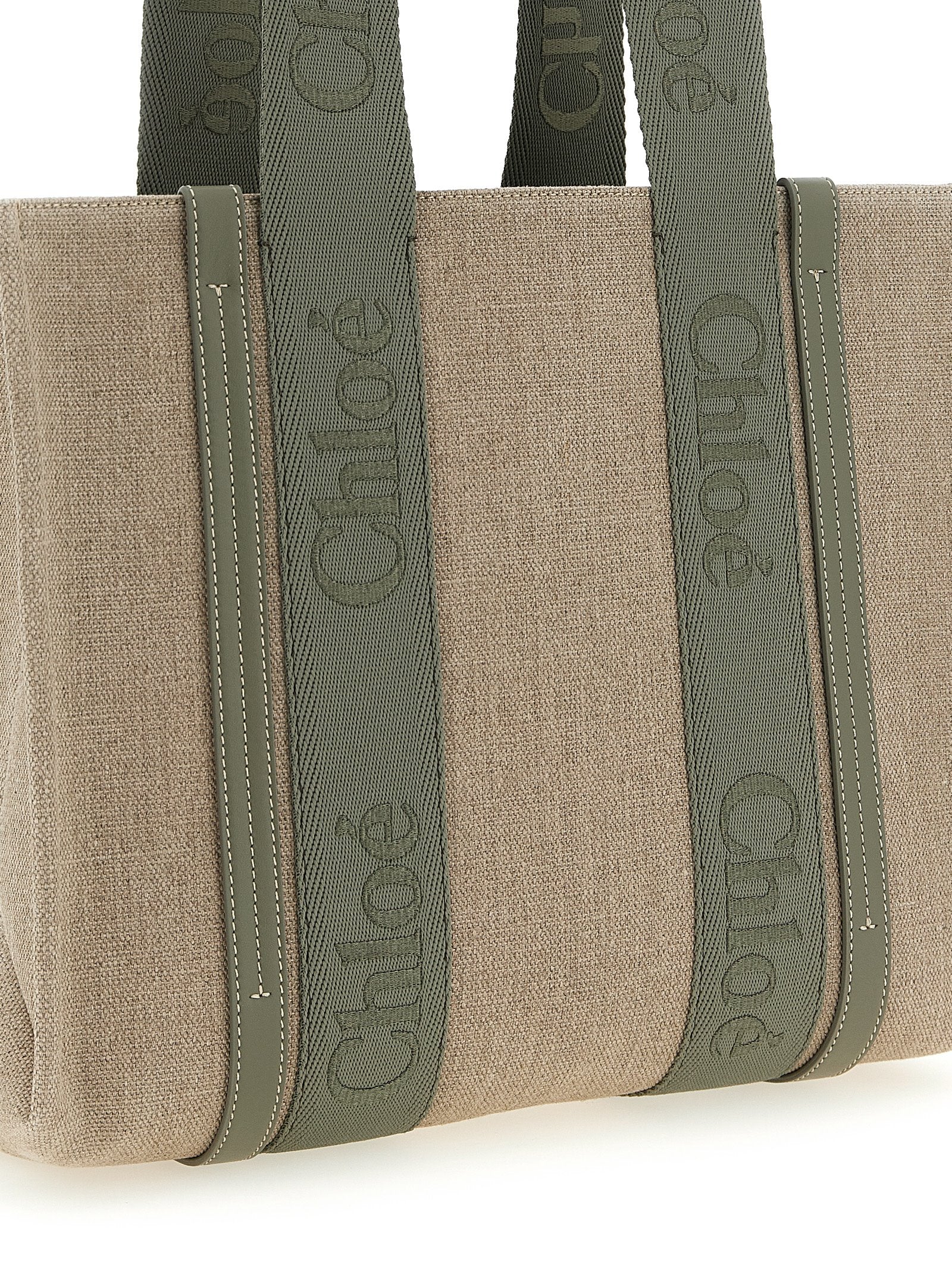Chloé Woody Medium Tote Bag in Linen - Aloe Green