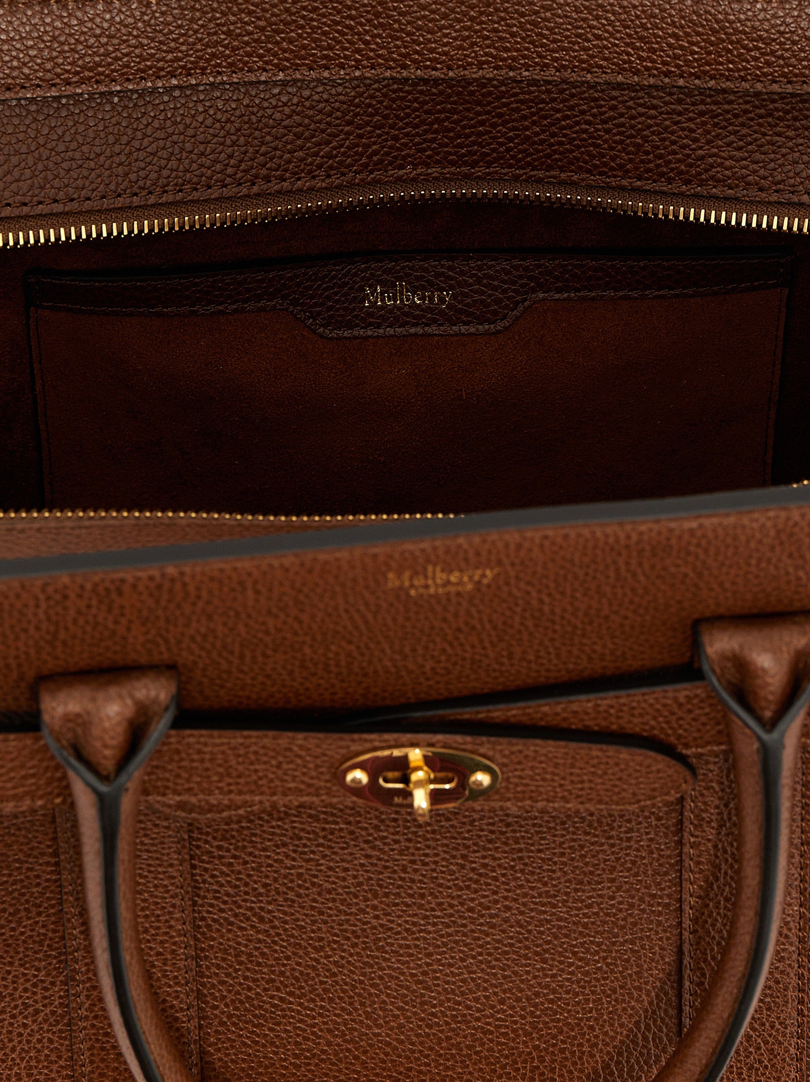 Mulberry Small Zipped Bayswater Tote Bag - Oak Two-Tone Classic Grain