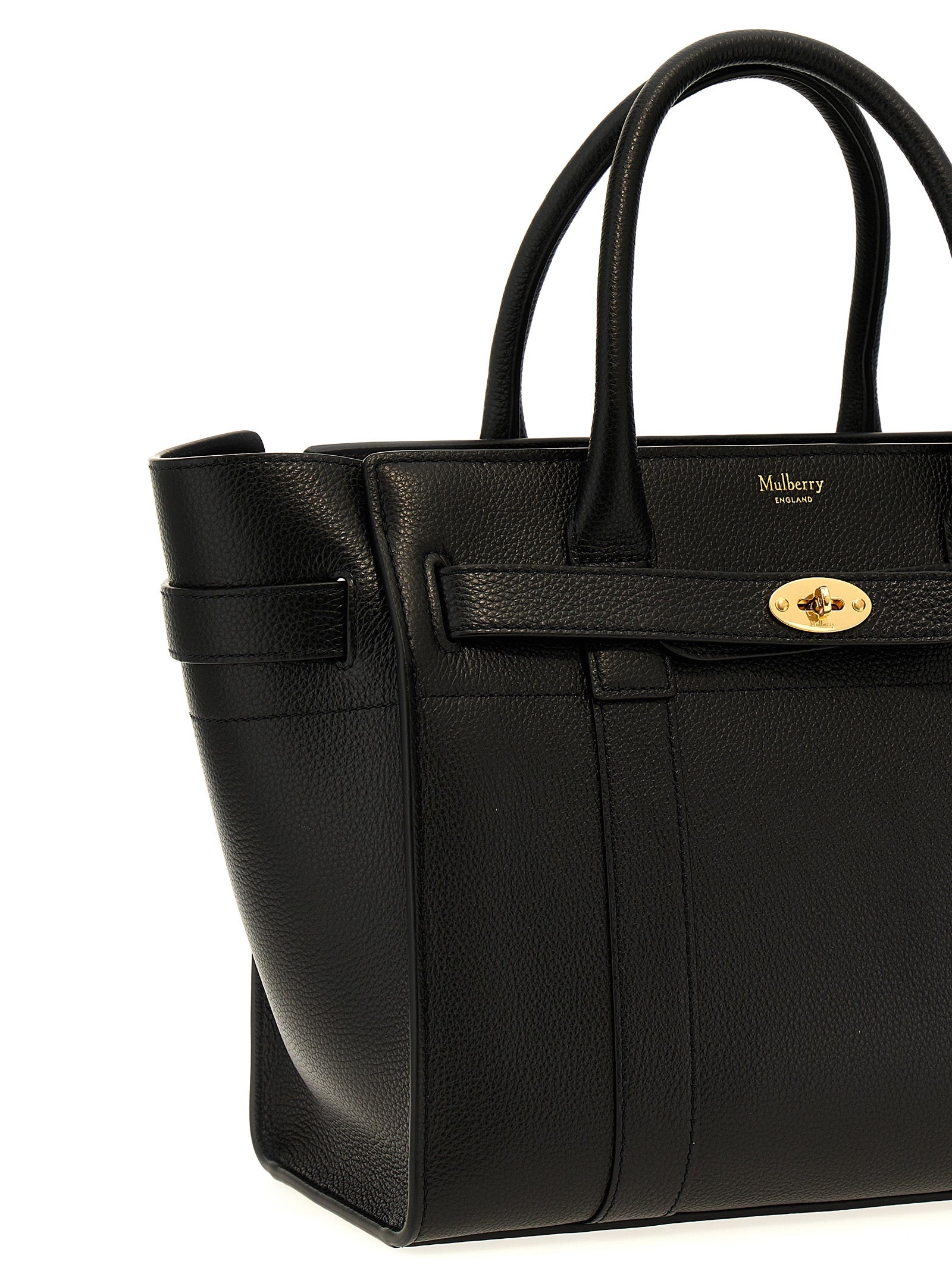 Mulberry Small Zipped Bayswater Tote Bag - Black Classic Grain