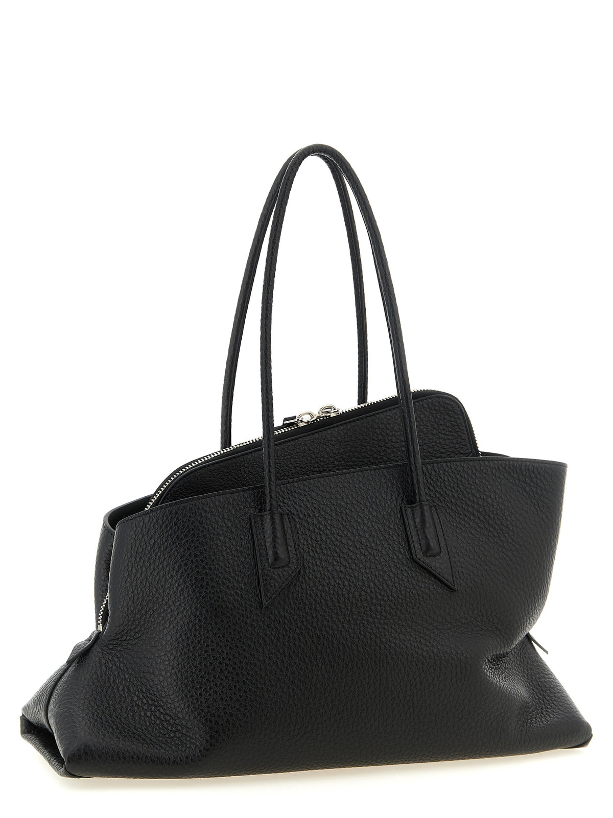 The Attico La Passeggiata Medium Top Handle - Black Grained Leather