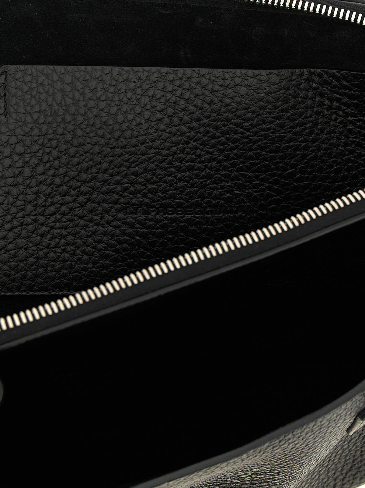 The Attico La Passeggiata Medium Top Handle - Black Grained Leather