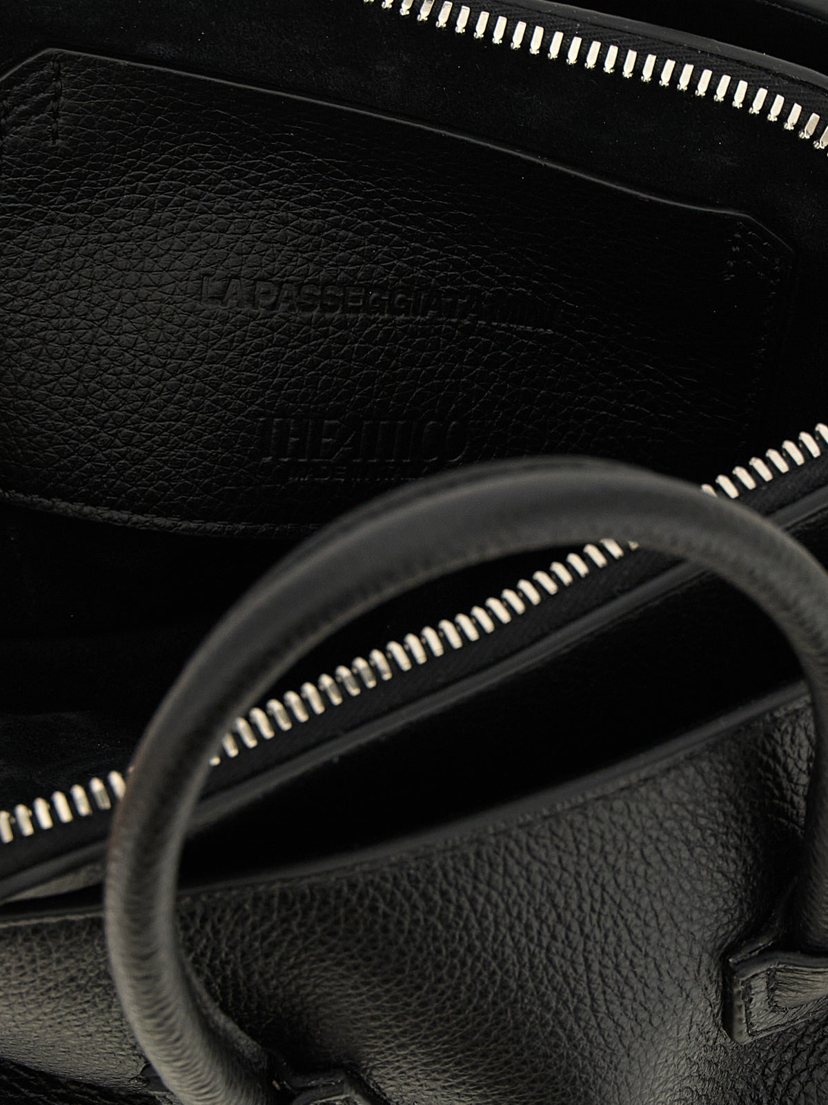 The Attico La Passeggiata Mini Top Handle - Black Grained Leather