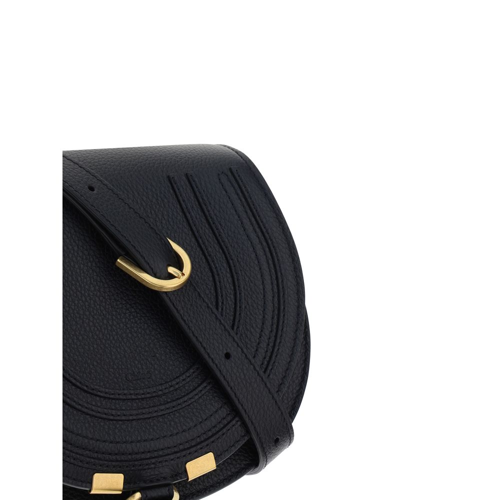Chloé Marcie Small Saddle Bag - Black Grained Leather
