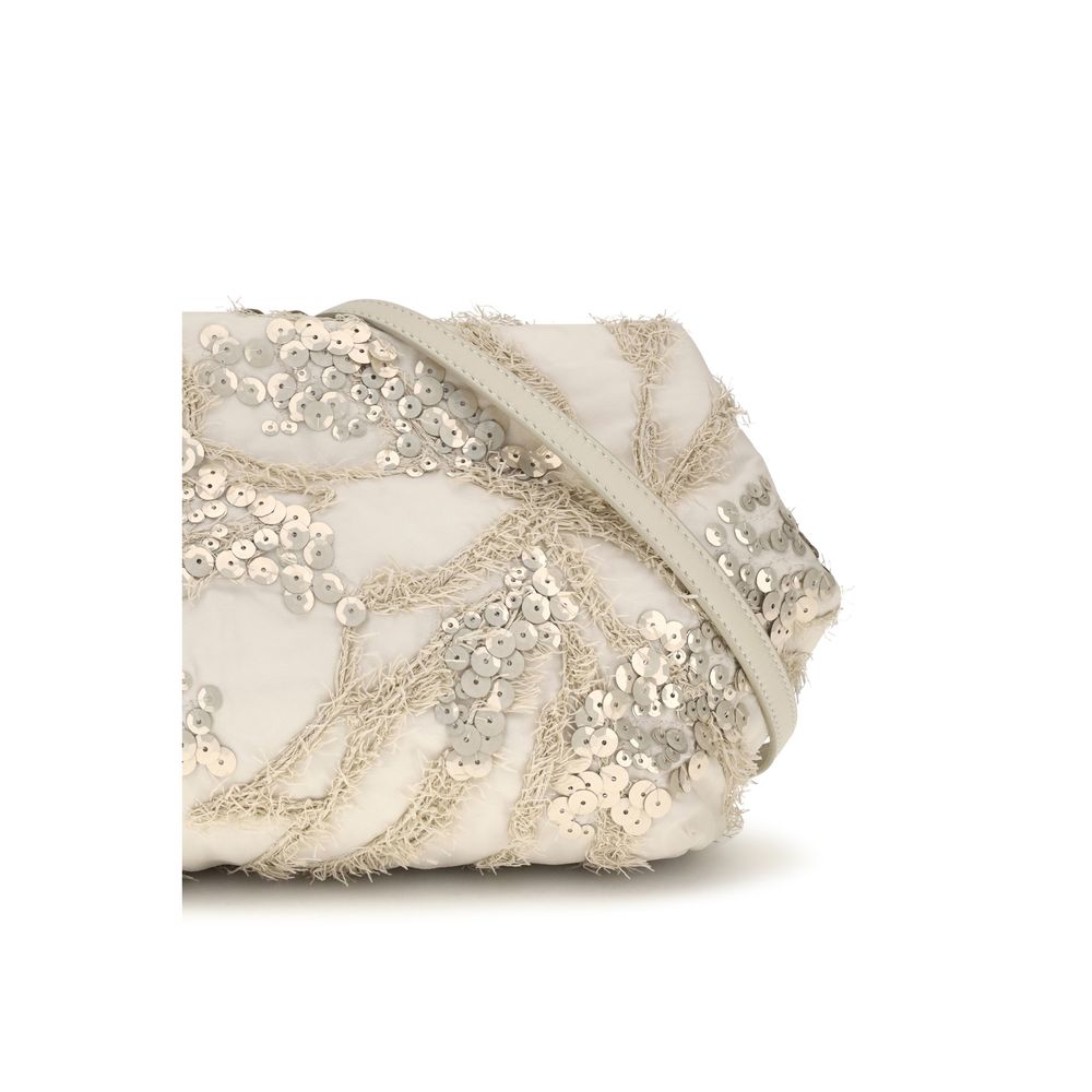 Brunello Cucinelli Silk Organza Pouch Bag with Seabed Embroidery - Beige