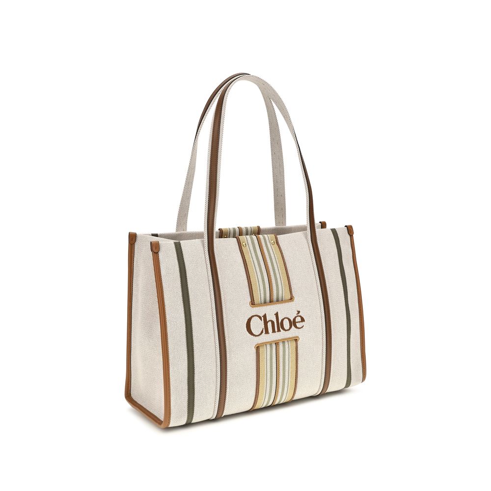 Chloé Woody Loop Tote Bag in Canvas - Pure Brown