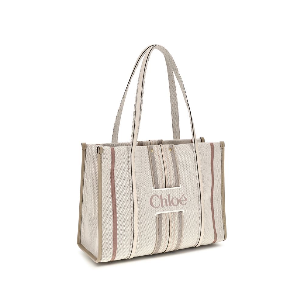 Chloé Woody Loop Tote Bag in Canvas - Nude