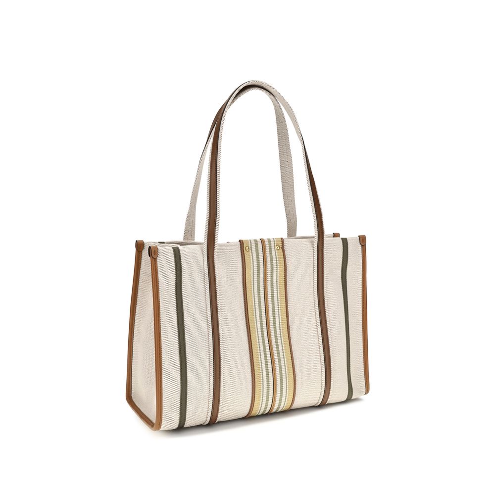 Chloé Woody Loop Tote Bag in Canvas - Pure Brown