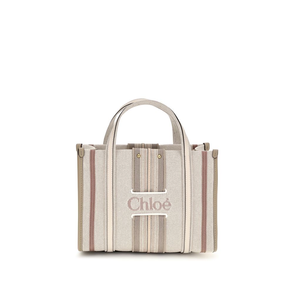 Chloé Woody Loop Small Tote Bag in Canvas - Nude