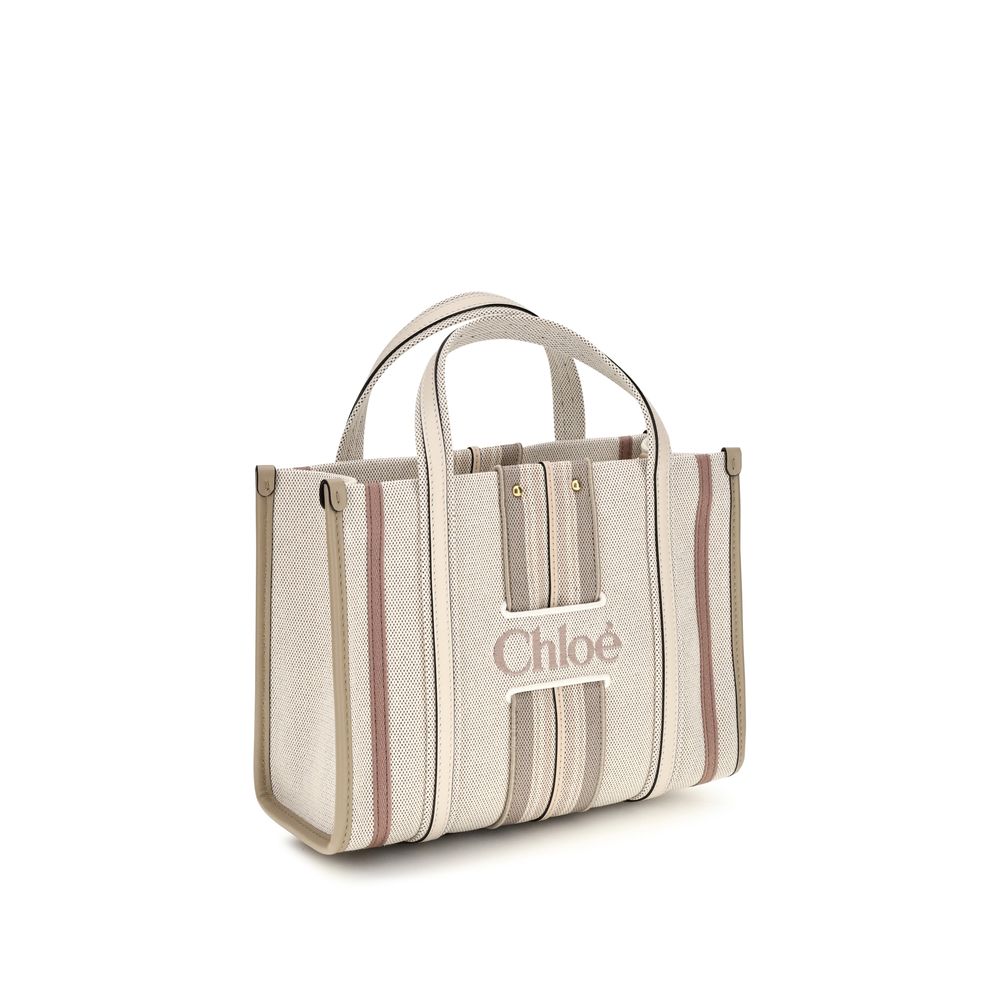 Chloé Woody Loop Small Tote Bag in Canvas - Nude