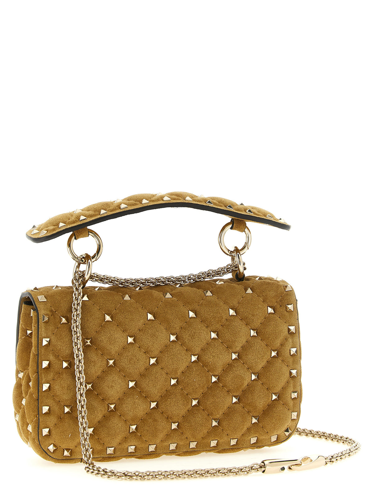 Valentino Garavani Rockstud Spike Small Shoulder Bag - Havana Beige Suede