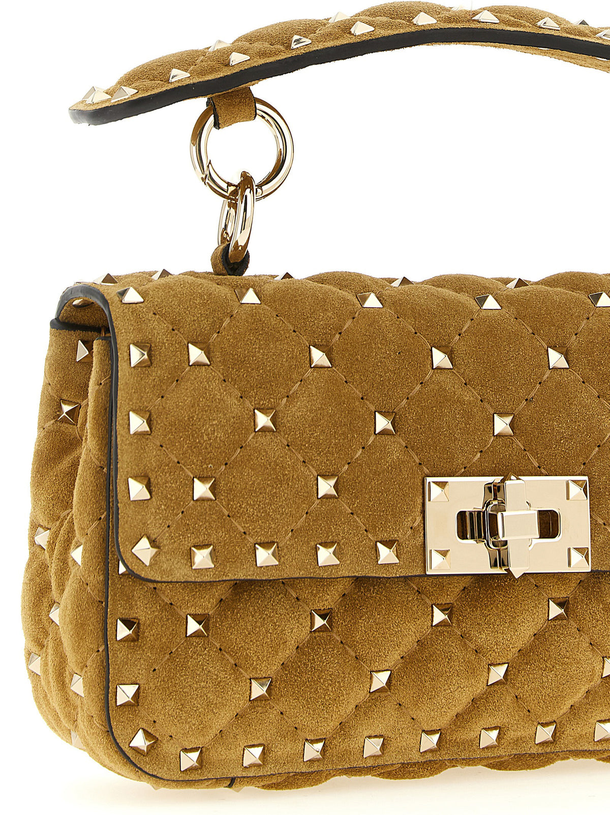 Valentino Garavani Rockstud Spike Small Shoulder Bag - Havana Beige Suede